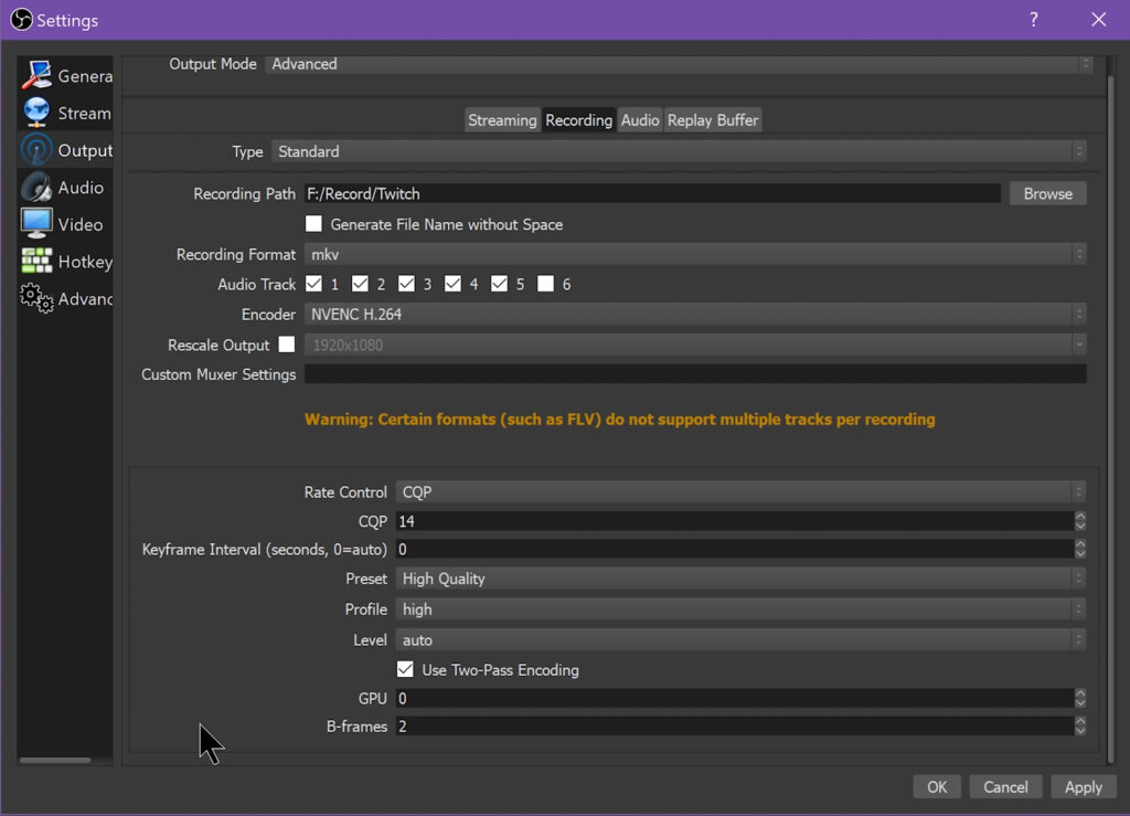 Recording Settings Screenshot